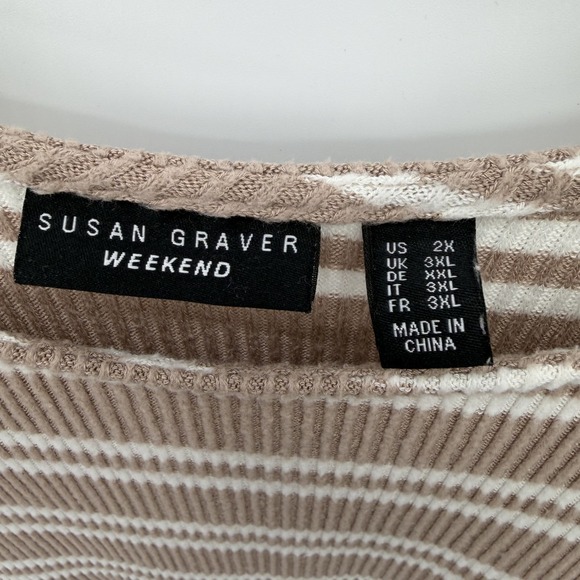 Susan Graver Weekend Striped Brushed Rib Knit Tunic Size 2X Khaki Brown Top - Picture 3 of 9